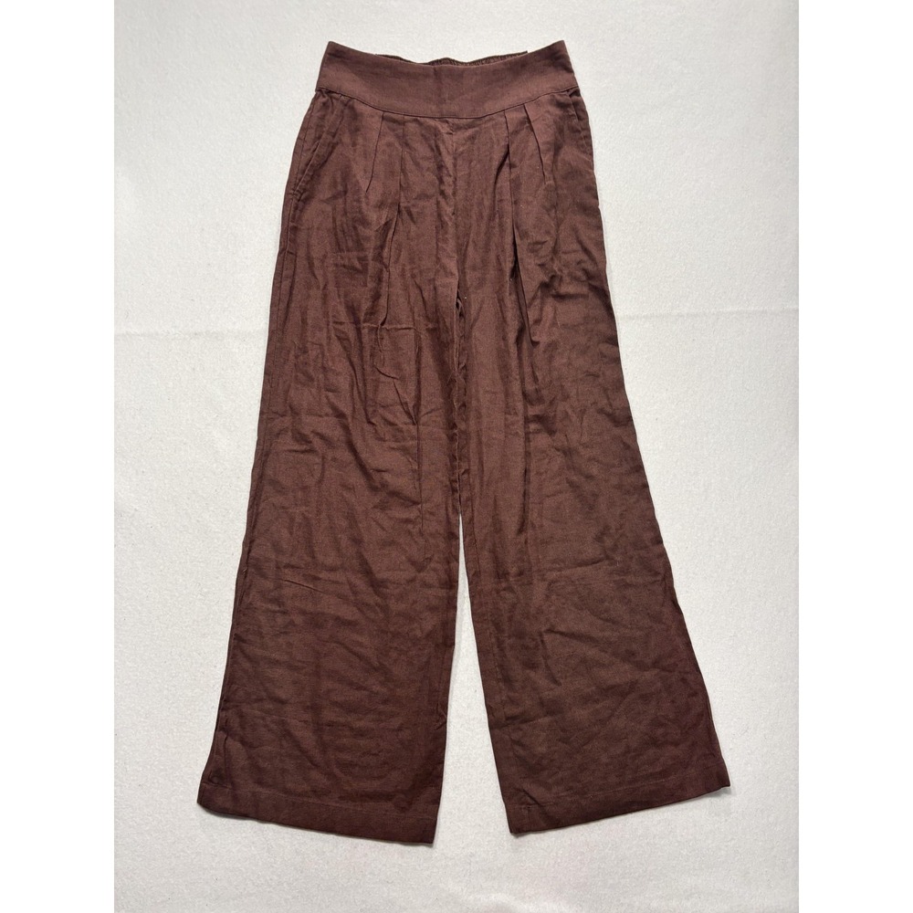 Abercrombie & Fitch Dress Pants Womens XS Short Brown Linen Wide Leg Pull On